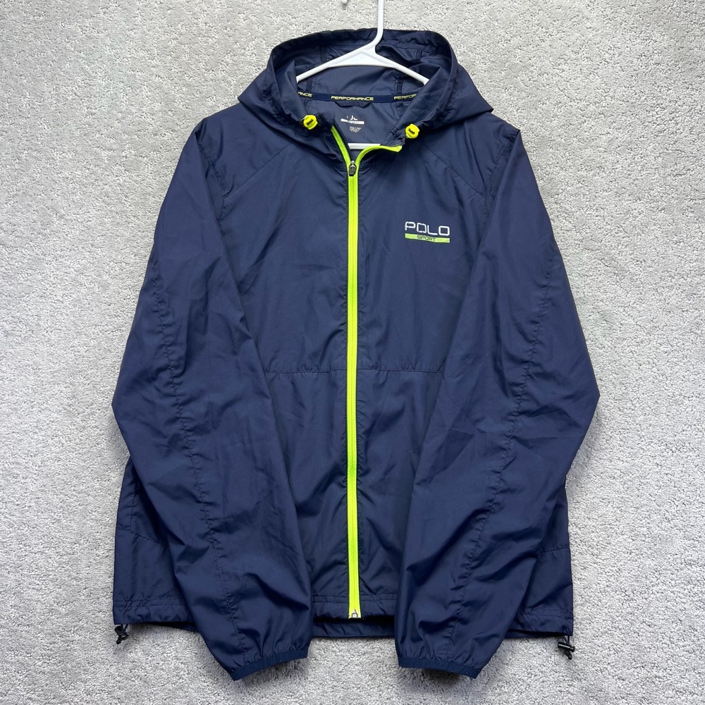 Polo Sport Ralph Lauren Jacket Mens XL Navy Blue Neon Performance Windbreaker
